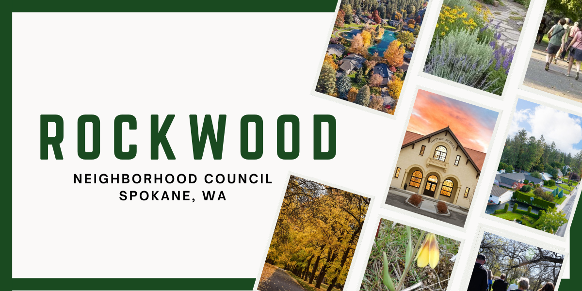 scattered images include Rockwood scenes including: Hutton Elementary, neighborhood homes adjacent to lake, tree lines boulevard and people walking.